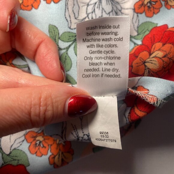 LC Lauren Conrad Floral Tie Back Womens L Shirt Pink Red Blue Pleated Neck EUC - Picture 5 of 9